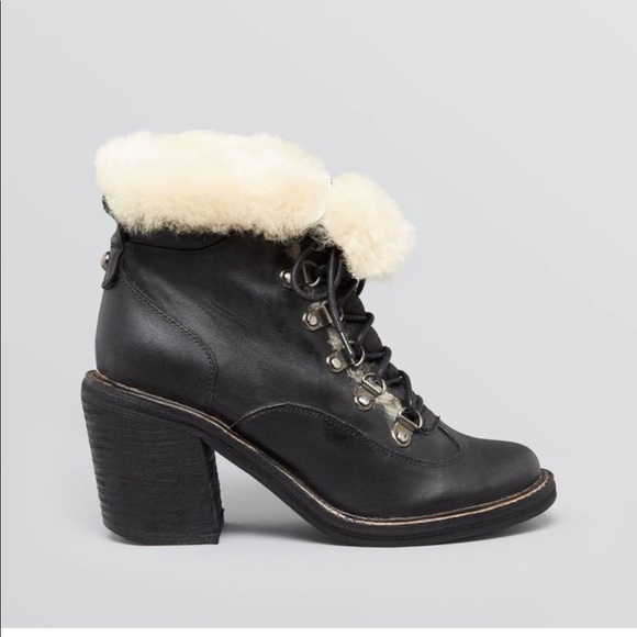 JEFFREY CAMPBELL Shearling Cuff Chunky Lace Up Leather Boots - Picture 2 of 13